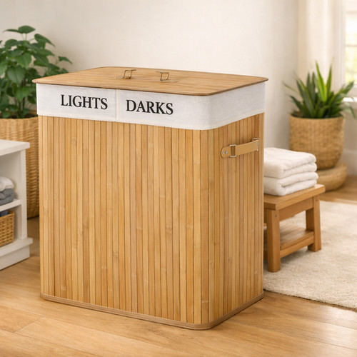 Bamboo laundry basket double - laundry,